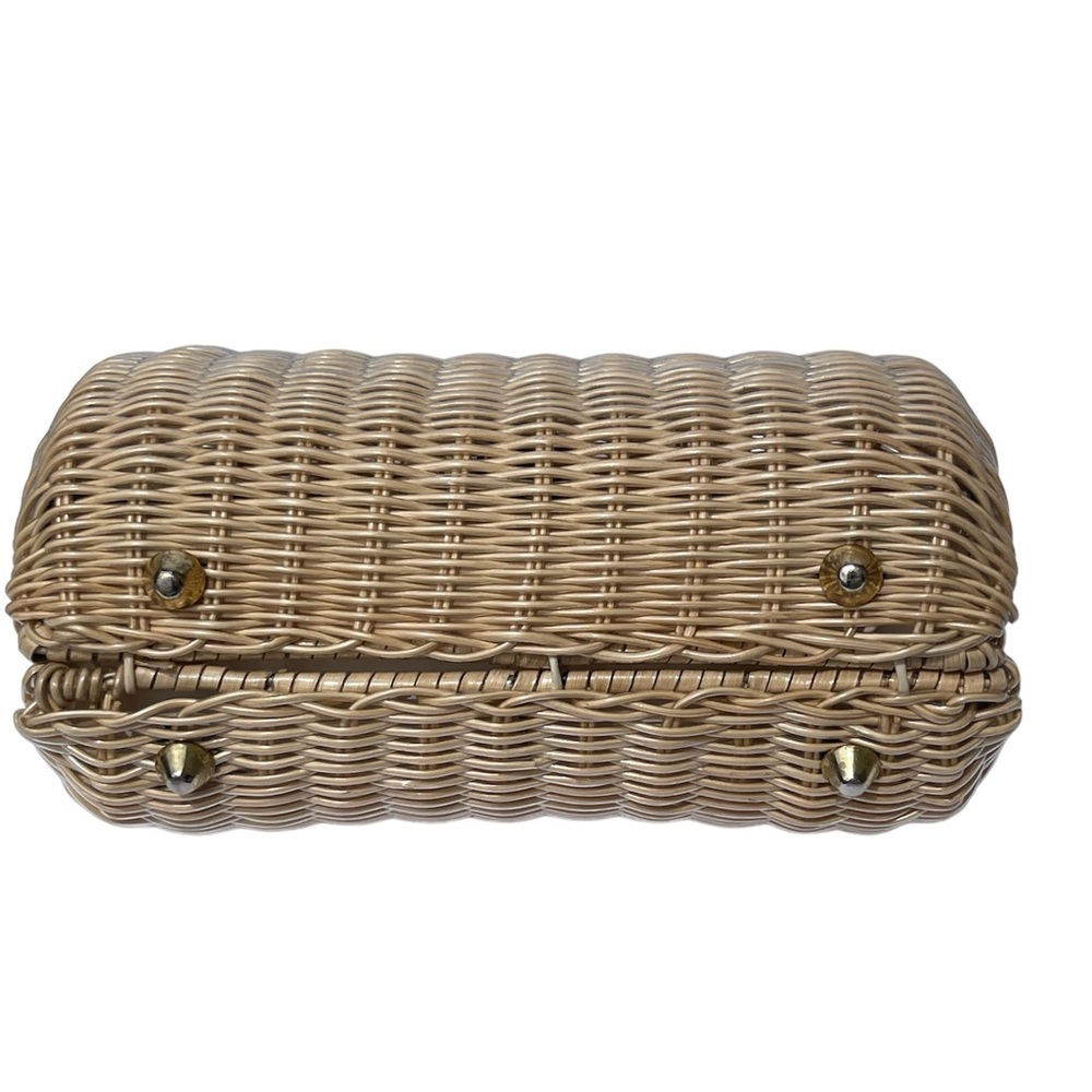 Woven Straw Barrel Handbag with Gold Chain - Picture 5 of 7